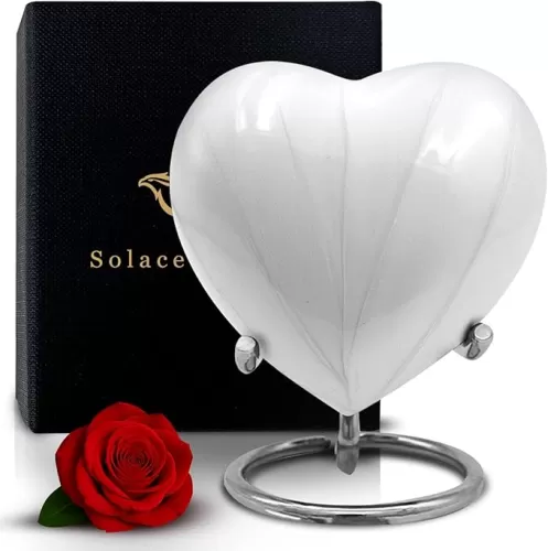 Beautiful Heart Urns for Ashes - Little Urns for Human Ashes Adult Female - Small Keepsake Urn - Small Cremation Urn for Women & Men (White)