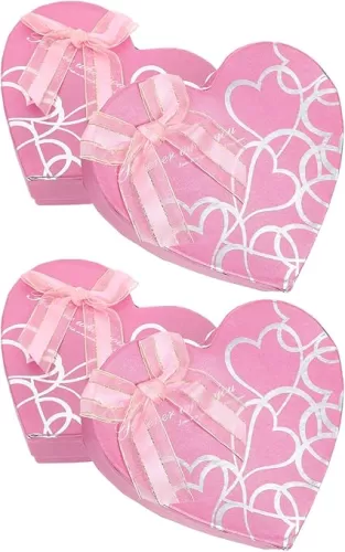 Beavorty 4 Pcs Heart-shaped Paper Box Jewelry Storage Box Present Wrapping Box Storage Box Pink Chocolate Packing Box for Valentines Day, Mothers Day