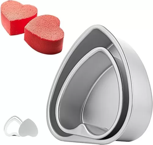 beyonday 2pcs Heart Shaped Cake Pan with Removable Bottom, 6 inch & 8 inch Aluminum Alloy Cake Trays for Birthday Party Wedding Anniversary Baking Mold Cheesecake Pans Kitchen Bakeware