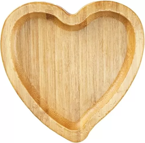 BinaryABC Heart Shaped Wood Serving Platters and Trays Side Dish Serving Trays Tabletop Serving Platters, Mother Day Table Decorations Supplies (4.9inch)