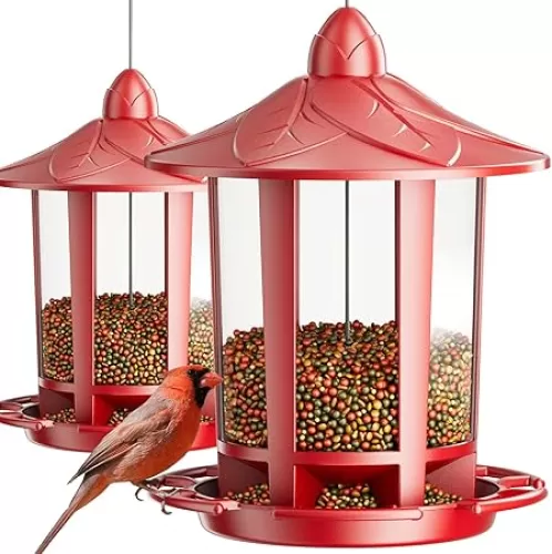 Birdream 2 Pack Bird Feeders for Outdoor Hanging, Classic Castle Design Fun Assembly Bird Feeder, Attracting Wild Birds Cardinals Goldfinches Chickadees Finches Sparrows - Red