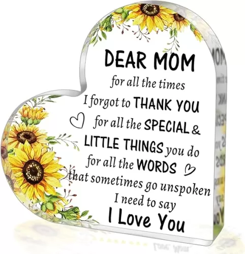 Birthday Gifts for Mom from Daughter Son, to My Mom Acrylic Heart Sign Paperweight Presents, Christmas Mothers Day Valentines Day Gifts for Mom from Kids