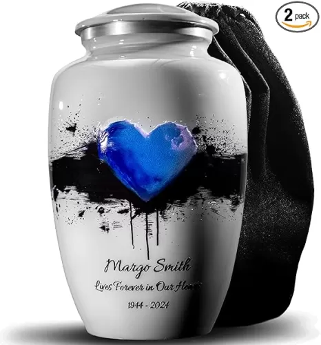 Blue Heart Memorial Urn for Human Ashes – Personalized Cremation Tribute, Made in USA, Large Funeral Urn for Men & Women