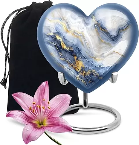 Blue Marble Urn for Ashes Adult Male, Urn for Ashes for Women, Heart Shaped Urns for Human Ashes, Urns for Human Ashes Adult Female, Funeral Cremation Urns, Large Human Urn (Size -10 Inch)