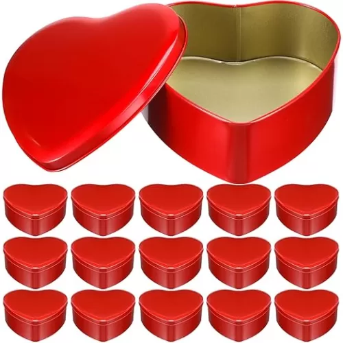 Blulu 18 Pcs Heart Shaped Metal Tins with Lids 4.72" x 4.33" Candy Boxes Biscuits Jar Candle Tins Box Metal Containers for Candy Chocolate Gifts (Red)
