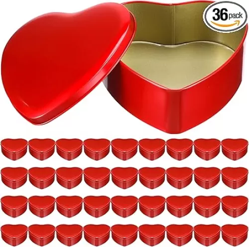 Blulu 36 Pcs Heart Shaped Metal Tins with Lids 4.72" x 4.33" Candy Boxes Biscuits Jar Candle Tins Box Metal Containers for Candy Chocolate Gifts (Red)