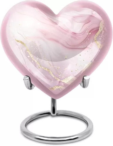 Blush Pink Marble Keepsake Urn for Adult Ashes - Heart Shaped Mini Urns (3 Inch, 1 pc)