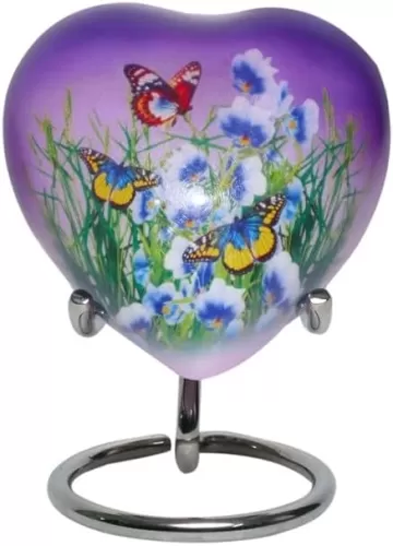 BOLD & DIVINE Butterfly Theme Cremation Urns | Decorative Urns for Human Ashes of Female & Male, Urns for Ashes, Funeral Urns (Purple, Heart Shape)