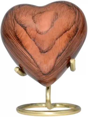 BOLD & DIVINE Wooden Textured Theme Keepsake Urn | Human Ashes Memorial Urn, Burial, Funeral Cremation Urns (Red Cherry Wood, Heart Shape)