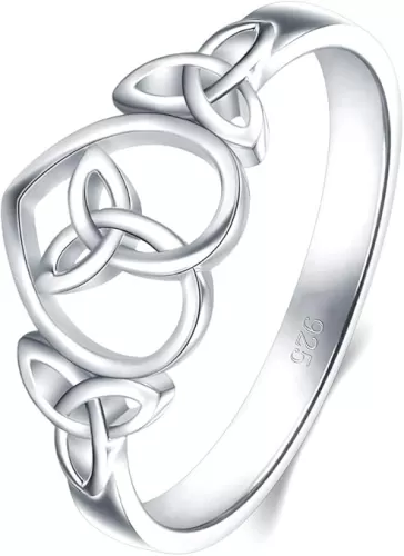 BORUO 925 Sterling Silver Ring Celtic Knot Heart High Polish Tarnish Resistant Eternity Wedding Band Stackable Ring, Benefiting The American Red Cross.