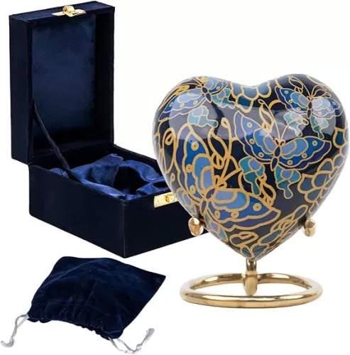 Butterfly Cremation Urn Small Keepsake Heart Urns for Human Ashes with Stand - Tiny Cremation Keepsakes for Ashes, Child Burial Urn, Decorative Urns for Male, Female with Box & Bag