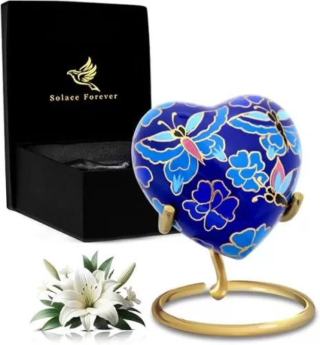 Butterfly Heart Keepsake Urn - Small Urns for Human Ashes - Keepsake Urn for Ashes for Women & Men - Honor Your Loved One with Heart Shaped Urns - (Blue, Small)
