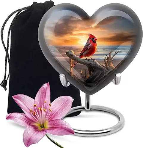 Cardinal Urns For Human Ashes, Large Heart Shape Cardinal Bird Urn For Ashes Adult, Ashes Urns Human Remains Adult, Elegant Urns For Ashes Adult Male, Funeral Urns For Adult Ashes Women 8 Inch