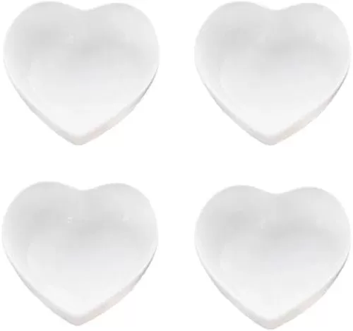 Ceramic Heart Shape Sauce Dish, Multipurpose Mini Seasoning Dishes Sushi Dipping Bowl Appetizer Plates Serving Dish Saucers Bowl Love Wedding Gift (Set of 4) (White)
