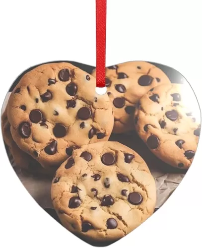 Chocolate Chip Biscuits Christmas Ornament Heart Shape Acrylic Hanging Ornaments for Home Decoration 2024 Gifts Acrylic Pendants with Red Rope Christmas Tree Decorations for Holiday Party