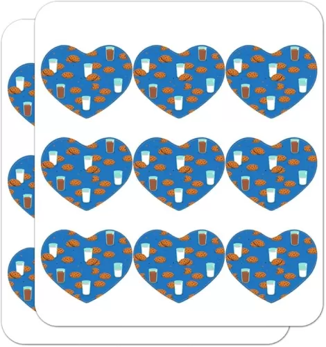 Chocolate Chip Cookies and Milk Pattern Heart Shaped Planner Calendar Scrapbook Craft Stickers