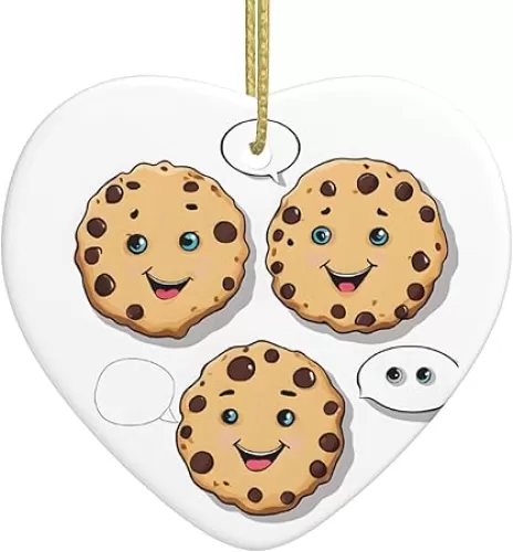 Chocolate Chip with Differ - Heart Shaped Christmas Ornament - Double-Sided Print Ceramic Hanging Pendant Decorations for Xmas Tree, Fireplace, Party, Wedding and Holiday Home Decor
