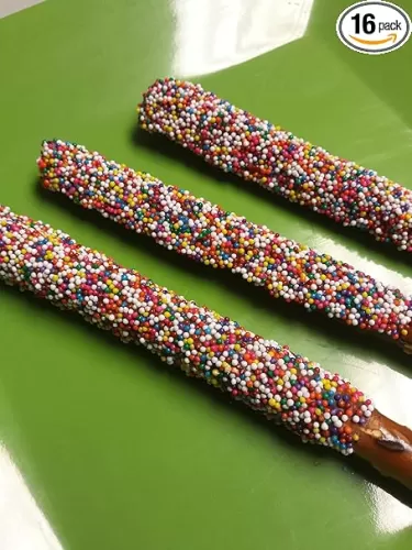 Chocolate Covered Pretzel Rods Rainbow Non Perials colored Theme 16 Pieces