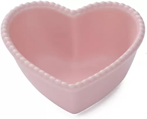 CHOOLD Ceramic Heart-Shaped Pudding Bowl - Dessert & Souffle Ramekin (Pink/White)