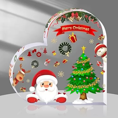 Christmas Decorations Indoor, Christmas Decor for Table, Office Desk, Mantle, Shelf - Acrylic Heart Shaped Gifts for Women/Girls - Holiday Indoor Home Decor