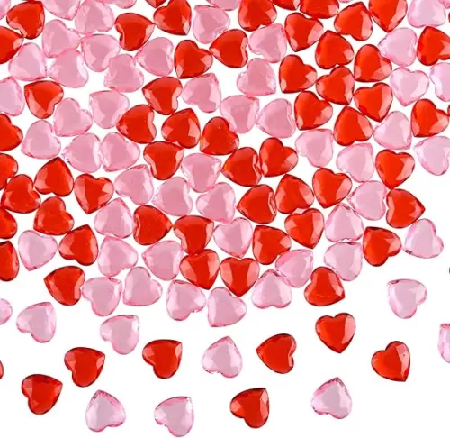CHRORINE Red＆Pink Acrylic Heart Ornaments Translucent Hearts Shaped Gems Crystals for Table Scatter Decoration/Artwork/Vase Fillers in Valentine