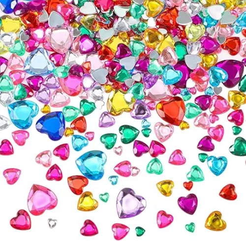 Chuangdi 516 Pcs Acrylic Heart Rhinestone Heart Crystal Gems Rhinestone Flat Back 18mm/12mm/10mm/6mm for Valentine Wedding Decoration DIY Crafts Jewelry Making(Multicolor)