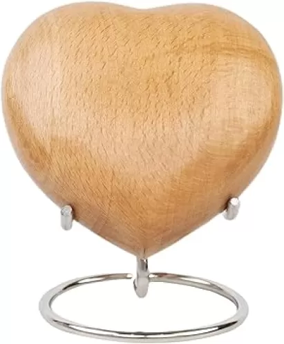 Classic Heart Shaped Wooden Urns for Human Ashes | Adult - Male, Female | Cremation Memorial Ash Urn | Natural Beech Wood Small Keepsake Urn - 4 Inches, 1 Pc