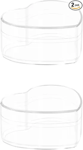Dayaanee Clear Acrylic Plastic Heart-shaped Acrylic Box with Lid 2 Pack Small 3.3x2.9x1.6Inch/85X75X40mm Storage Boxes Cube Organizer Containers for Candy Pill and Tiny Jewelry