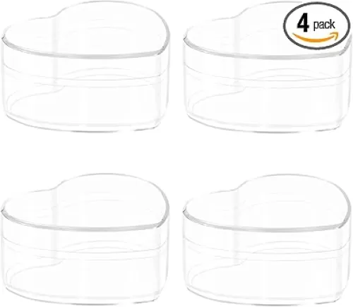 Clear Acrylic Plastic Heart-shaped Cube 4 Pack Small Acrylic Box with Lid, 3.3x2.9x1.6Inch/85X75X40mm Storage Boxes Organizer Containers for Candy Pill and Tiny Jewelry