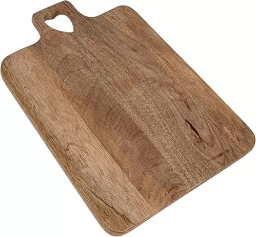 Creative Co-Op Mango Wood Cheese/Cutting Board with Heart Shaped Handle, Natural