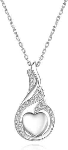 Cremation Jewelry 925 Sterling Silver Teardrop Urn Necklace for Ashes Heart Shape Memorial Keepsake Pendant for Human Ashes for Women Gift