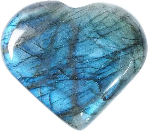 Crocon 40mm Labradorite Heart Stone Big Heart Shape Puff Stones Set 450+ Carats Pocket Crystal Healing Tumble Collection Palm Worry Stone Good Luck Charm Meditation Gift Home Decor