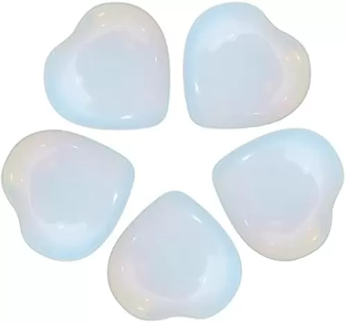 Crocon 5 Pcs Opalite Heart Stone 25mm Mini Heart Shape Puff Stones Set 400+ Carats Pocket Crystal Healing Tumble Collection Palm Worry Stone Good Luck Charm Meditation Gift Craft Home Decor