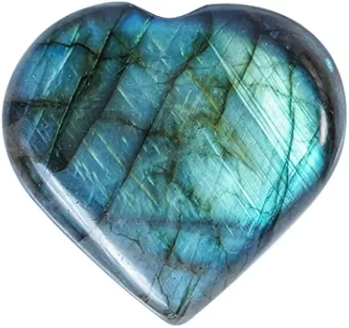 Crocon 50mm Labradorite Heart Stone Big Heart Shape Puff Stones Set 450+ Carats Pocket Crystal Healing Tumble Collection Palm Worry Stone Good Luck Charm Meditation Gift Craft Home Decor