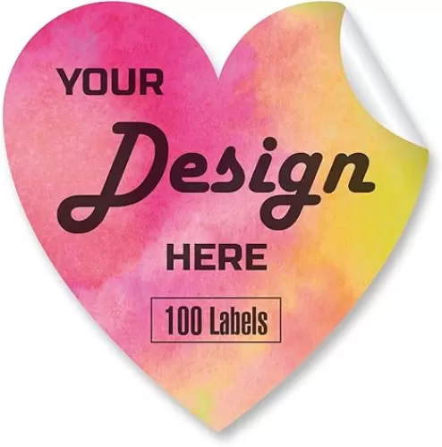Custom Heart Shaped Stickers - Customized Stickers with Any Design Image Logo Text, 100 Pink Heart Labels (Matte, Waterproof, All Ages)