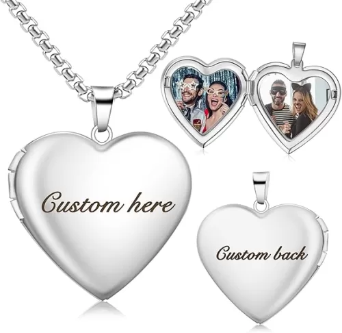 Custom Photo Heart Locket Necklace for Women, Personalized Memorial Locket Jewelry Gift for Mom Wife, Valentine
