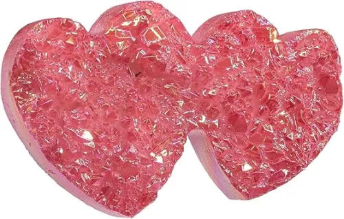 Double Love Heart Angel Aura Rock Crystal Cluster Handheld Mineral Specimen Healing Stone Decoration for Home Office, Red