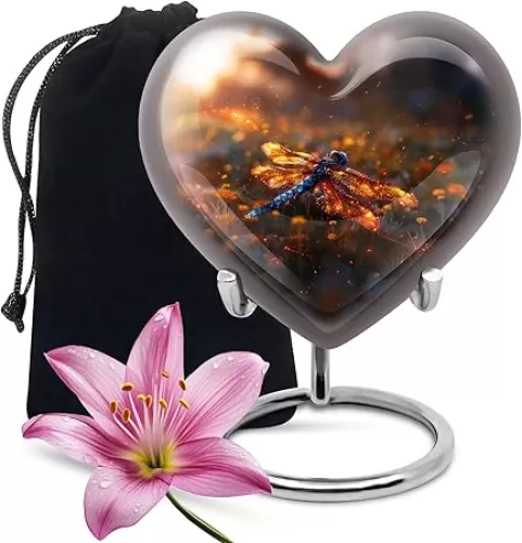 Dragonfly Handcrafted Urn Heart Shaped - Urn for Human Ashes Large Memorial Urns - Adult Urns for Human Ashes - Cremation Urns for Ashes for Men - Urns for Human Ashes Adult(8inch)