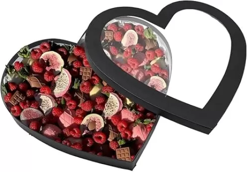 Dylcypheria 12.5inch Empty Big Heart Shaped Gift Box With Window Charcuterie Cardboard Chocolate Strawberry Packaging Valentine