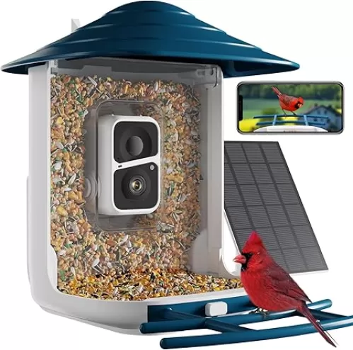 Dzees Smart Bird Feeder with Camera, Wildlife Feeder Camera Wireless Outdoor, AI Identify Bird Species, Auto Capture Videos, 1080P HD with Solar Powered, Ideal Gift for Parents