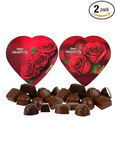 Elmer Valentine Chocolate Truffles Heart Box Set, Milk and Dark Chocolates, Rose Themed Gift Box, 2 Pack (Pack of 2-2 oz Each)