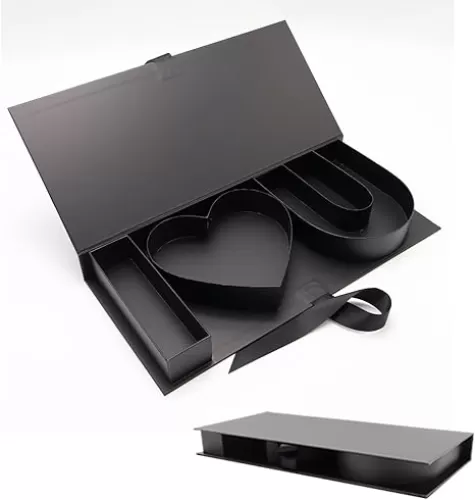 Empty I Love U Letter Shaped Gift Box Paperboard Flower Chocolate Packaging With Clear Lid (I Heart U, Black)