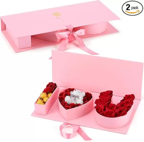 Engrowtic 2 Pack I Love You for Flowers Empty Mother's Day Boxes ''i Love U'' Mom Floral Box with Lids Empty Cardboard Gift for Mother's Day, Wedding, Birthday Packing(Pink)