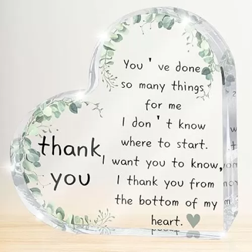 Eucalyptus Heart Shaped Acrylic Keepsake - Multi-Recipient Thank You Gift (Teacher/Coworker/Boss/Family) - Professional and Personal Appreciation Desk Decor - Office and Home Commemorative Sign