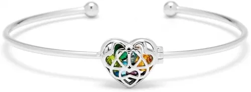 EVE'S ADDICTION Women's Sterling Silver Heart Shaped Birthstone Cuff Bracelet - Personalized Locket Jewelry - Bracelet for Mom - Family Bracelet - Gift for Her - Gifts for Mom