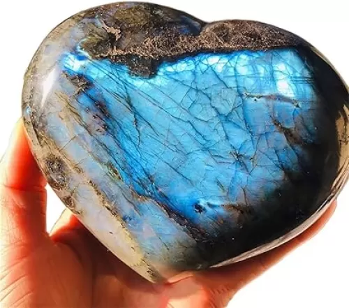 Extra Large Heart Crystal Stones Healing Crystal Palm Polished Love Shaped Gemstones Blue Labradorite Heart Rock Meditation Gift 2.2-2.6 Pounds