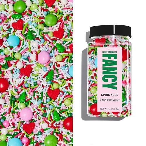 Fancy Sprinkles Cindy Lou, Who? Sprinkles, Crunchy Jimmies, Chocolate Gems and Confetti Hearts (0.5c)