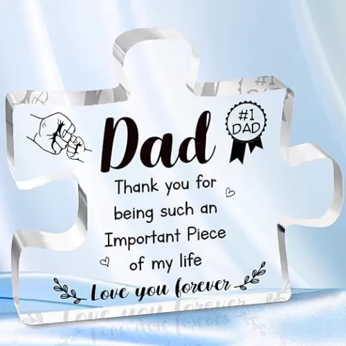 Fathers Day Dad Gifts, Dad Birthday Gift - Acrylic Puzzle Piece Plaque Gifts for Dad 4 x 3.3 inches, Father's Day Present from Daughter Son Wife, Men Birthday Gift Ideas, Love and Thank Daddy Gifts