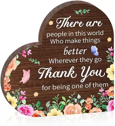 Floral Heart Shape Wooden Sign - 5" Tabletop Block Decoration Thank You Gift For Family & Friends - Thank You To Be One Of Them - Home, Office Plaque Gifts Supplies - A11
