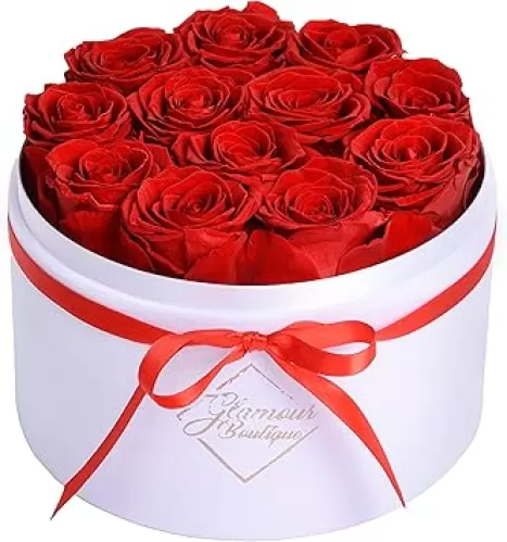Flowers Forever in a Box 12 Preserved Roses in Velvet Box, Birthday, for Women, Eternal Rose for Wife, Mom Flower - Red